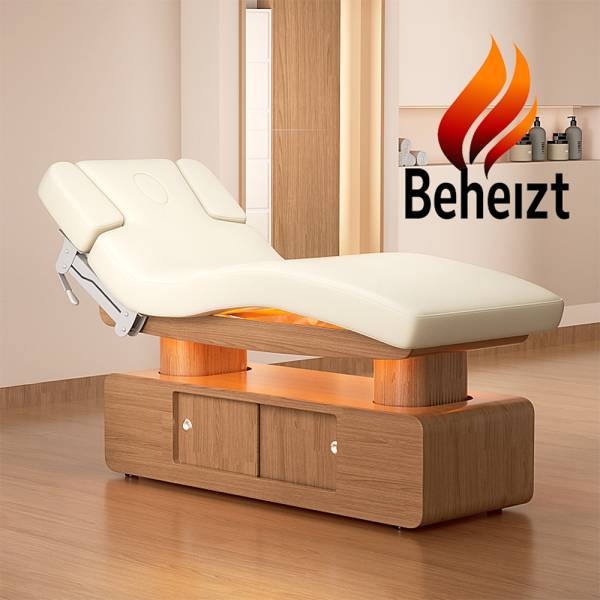 LED Massageliege Behandlungsliege weiß/hellholz mit Heizung &amp; Memoryfunktion L03051H