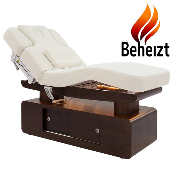 LED Massageliege Behandlungsliege weiß/dunkelholz mit Heizung &amp; Memoryfunktion L05051H