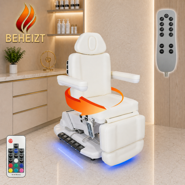 Vollelektrische Kosmetikliege perlweiß L06686H mit 4 Motoren drehbar + Heizung&amp;LED